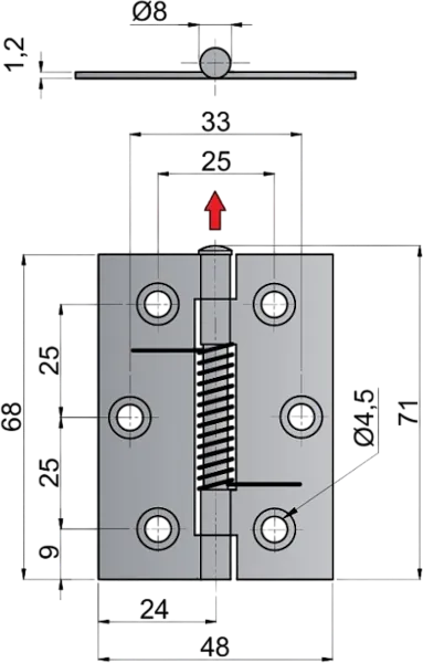 Rozmery závesu s pružinou KZ 68 x 48 mm